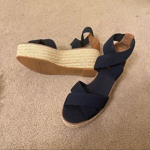Tory Burch Women’s Dark Navy Blue Criss Cross Wedge Espadrille Sandal Size 8